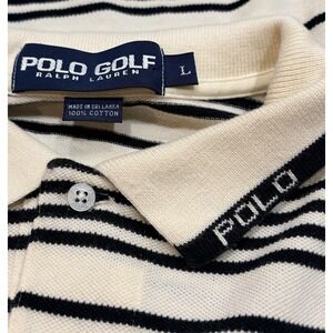 Ralph Lauren Golf Polo S/S Shirt Mens Large Beige With Black Stripes Logo